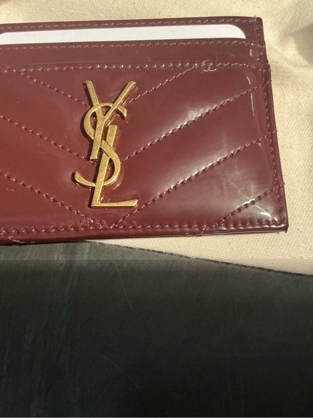 Authentic Yves Saint Laurent Dark Wine Patent Leather Card Holder - Picture 4 of 4